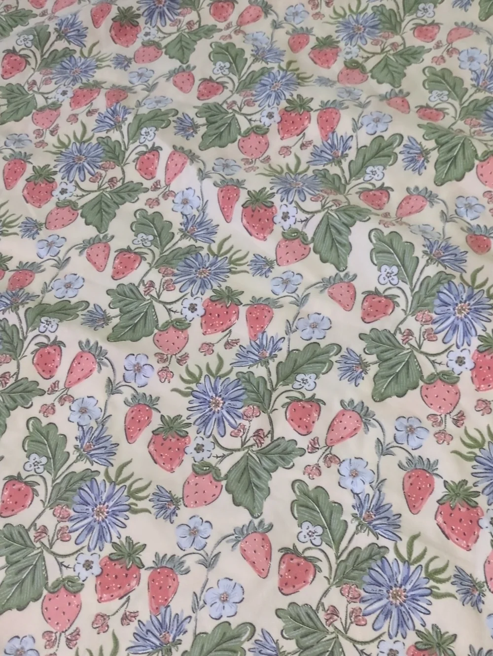 Strawberry Floral Flat & Fitted Sheet Set Cottagecore Twin Polyester Faded